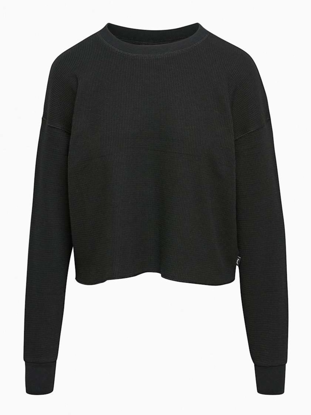 Aritzia TNA Black Waffle Knit Crewneck Long Sleeve Shirt Small